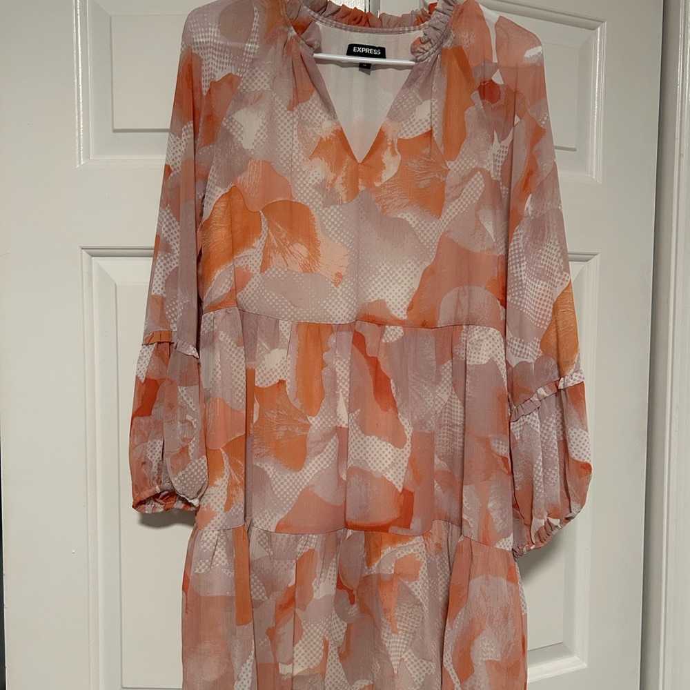 Express Women's Long Sleeve Dress in Orange and Pink